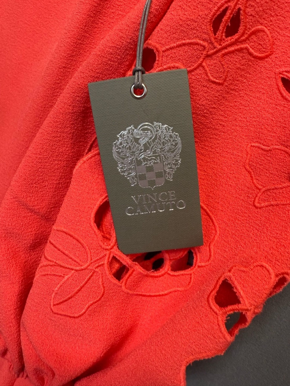 Vince Camuto Coral Pink Laser Cutout Eyelet Puff Sleeve Shift Dress NWT 8 Spring - Picture 5 of 9